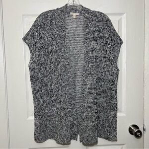 EILEEN FISHER Black and White Open Front Loose Knit Cardigan | size small